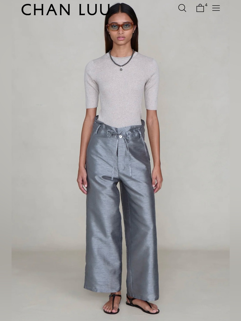 Chan Luu Dupioni Straight Leg Pant Steel